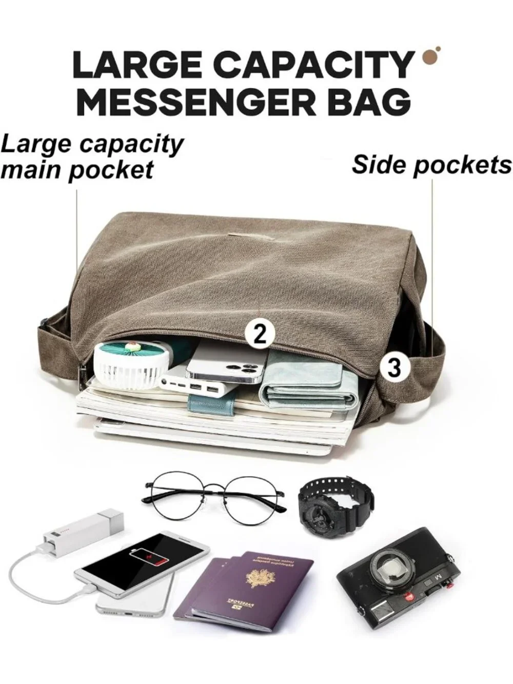 Stylish Water-Resistant Messenger Bag, Unisex Crossbody Canvas Shoulder Bag
